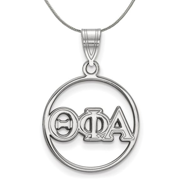 Sterling Silver Theta Phi Alpha Medium Circle Greek Necklace - 20 Inch - Picture 1 of 7